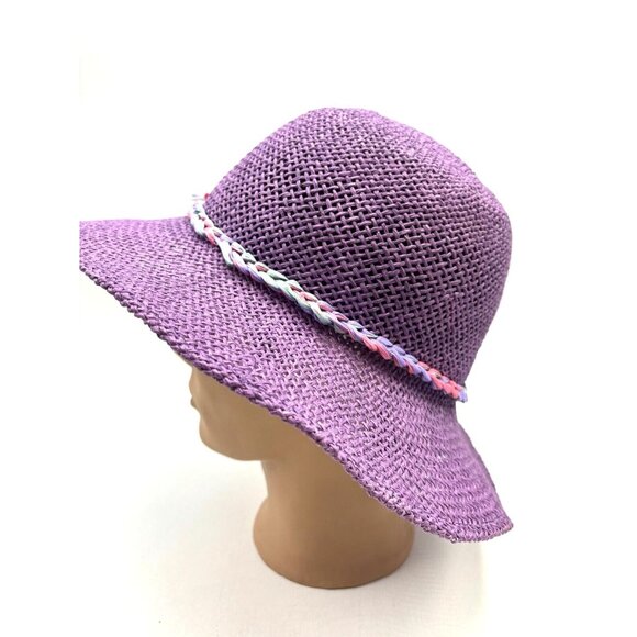 Inverni Hat Purple Raffia Flower Trim Sun Beach Garden Party Floppy Italy main image 4
